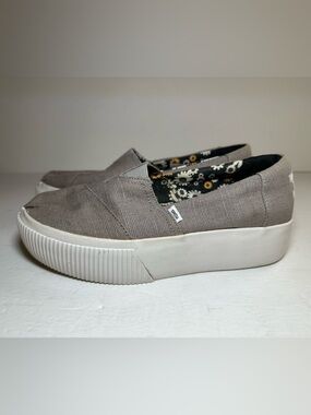 Toms Womens Grey Alpargata Boardwalk Platform Canvas Slip On Sneakers Shoes Sz 5